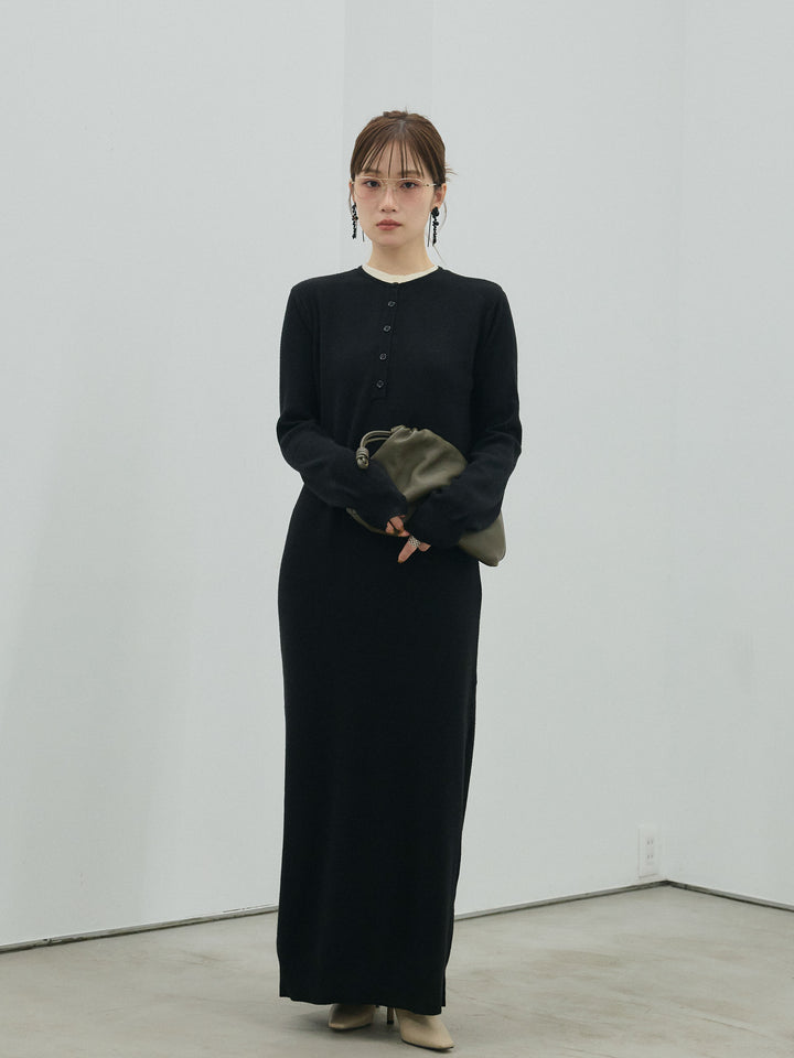 【Allure】[SET]ヘンリーネックレイヤードニットワンピース+ヘンリーネックレイヤードニットワンピース(2set)