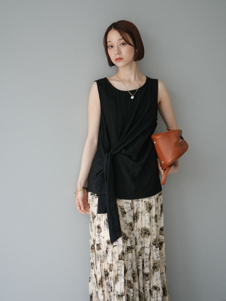 [SET]フロント巻きノースリーブブラウス+フラワーワッシャーロングスカート(2set)