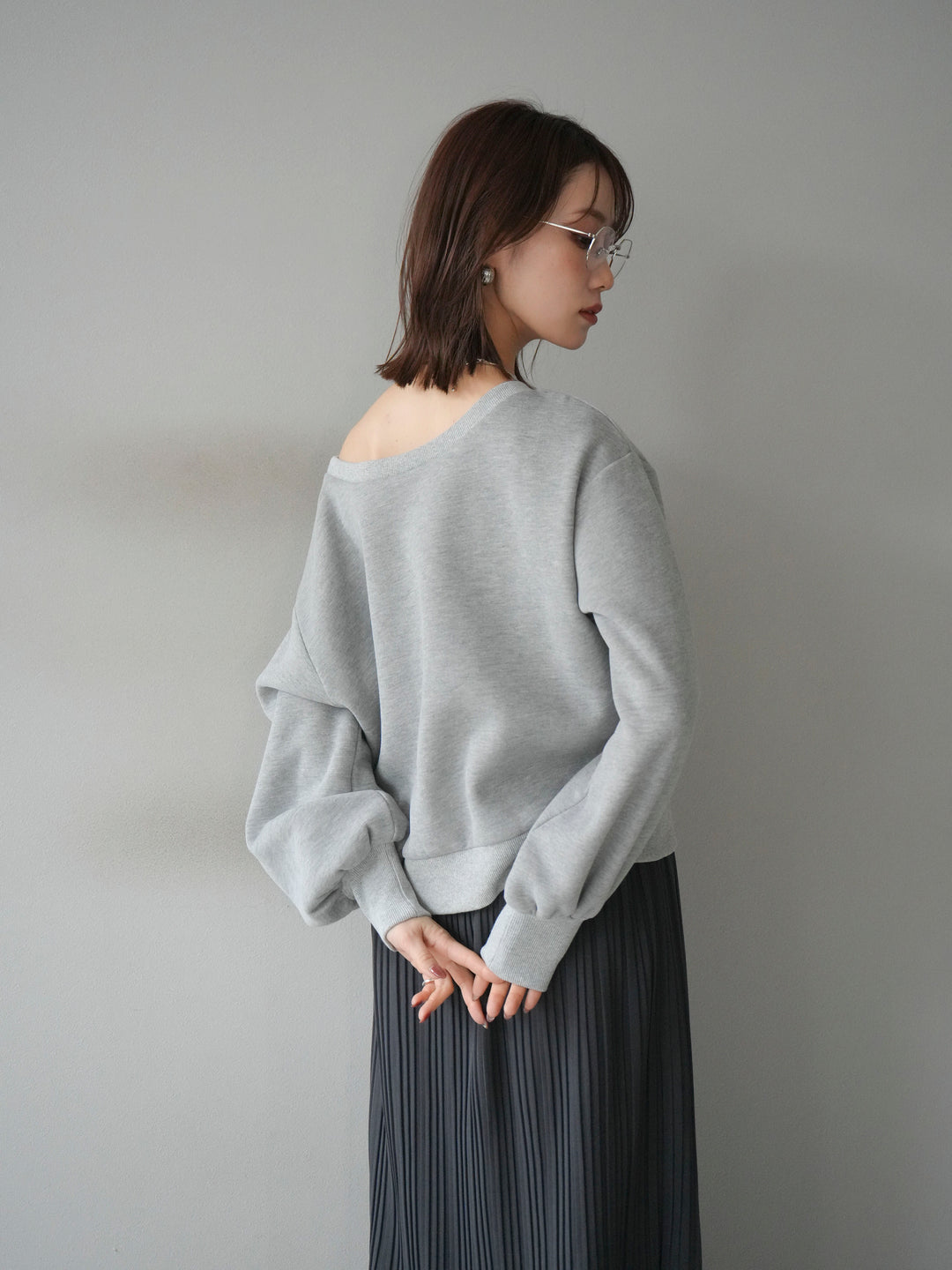 [予約]プレート付裏起毛ワンショルプルオーバー/mixgray