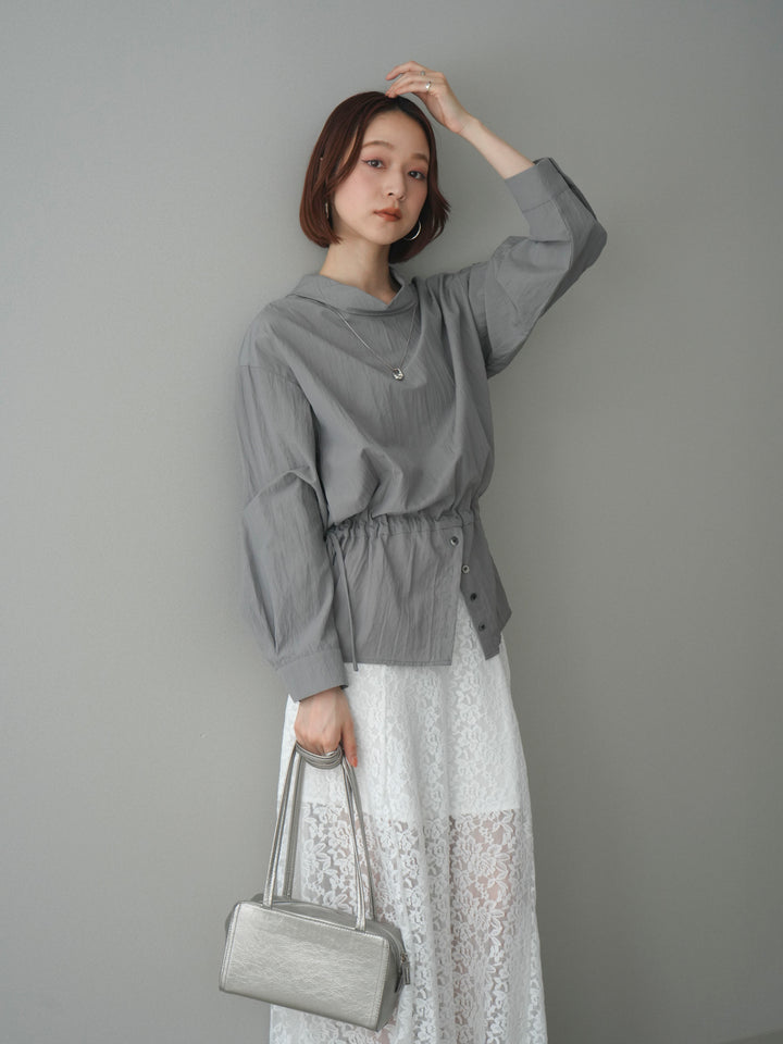 [予約]ボトルネックドロストデザインブラウス/gray