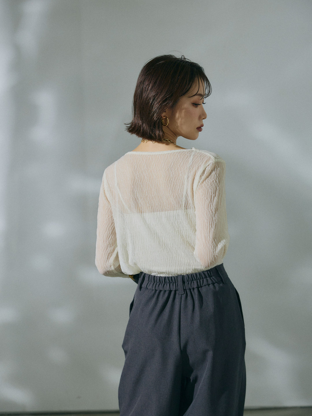 【Allure】[SET]ストレッチレースドレープトップス+ストレッチレースドレープトップス(2set)