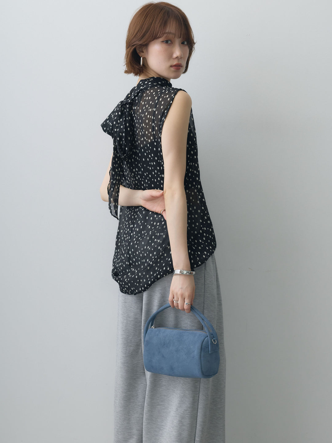 [予約]シアードットホルターネックブラウス/black