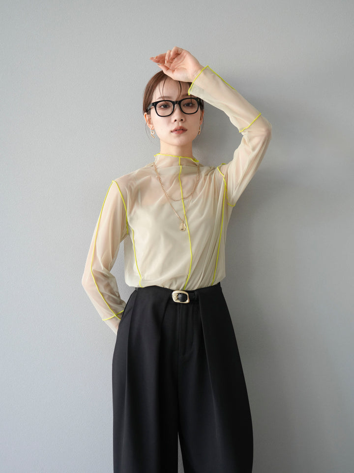 [予約]シアーパイピングカットソー/ピスタチオ×イエロー