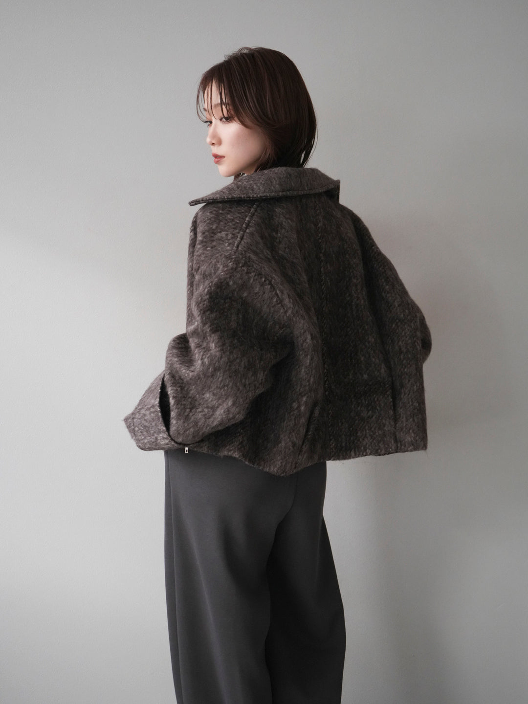 [予約]袖ビックループシャギージップブルゾン/brown