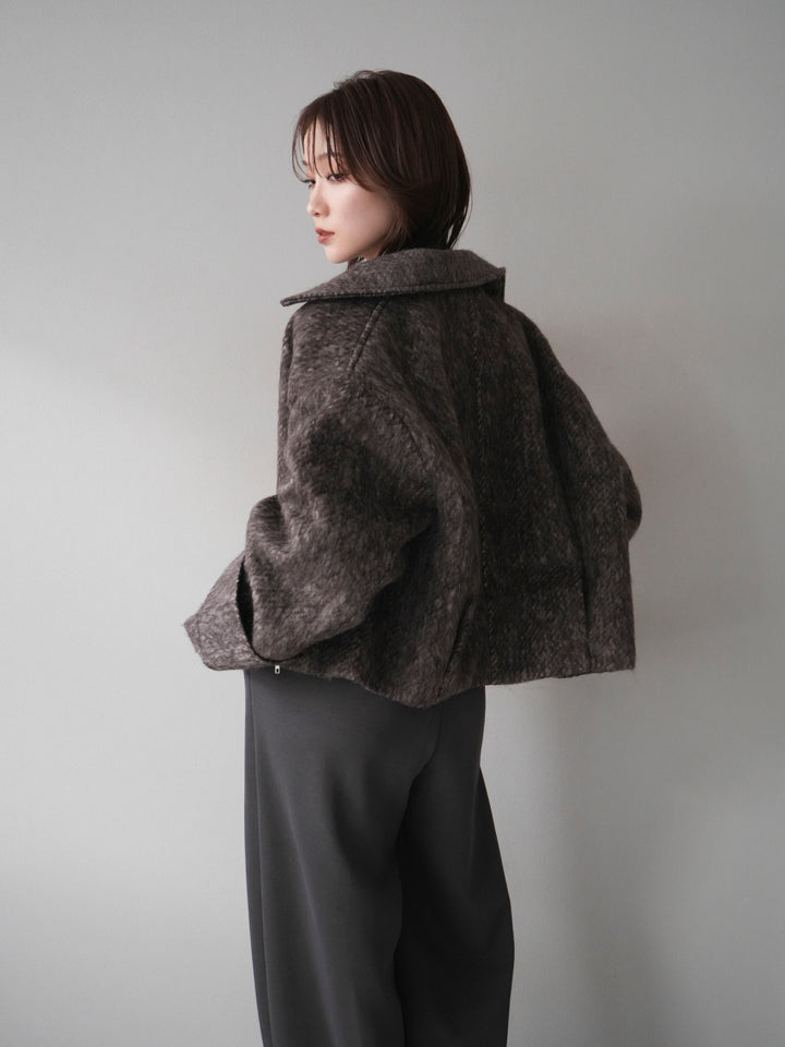 [予約]袖ビックループシャギージップブルゾン/brown