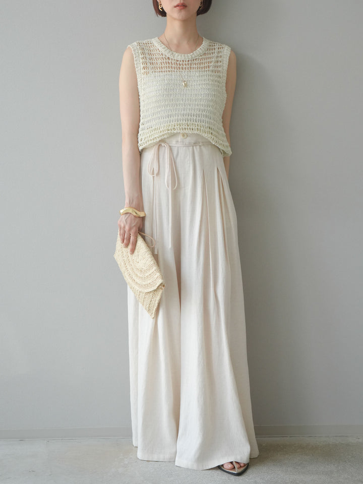[予約]ミックスヤーン透かし編みニットタンクトップ/アイボリー