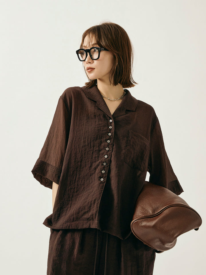 【Allure】[SET]シャイニースラブシアー開襟ハーフシャツ+シャイニースラブシアー開襟ハーフシャツ(2set)