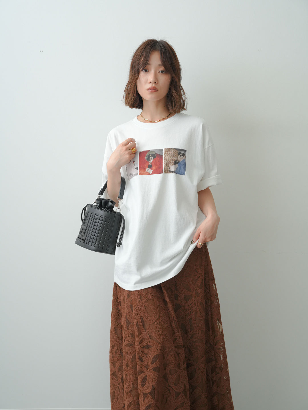 [SET]スリードッグフォトボックスTEE+フラワーレースレイヤードスカート(2set)