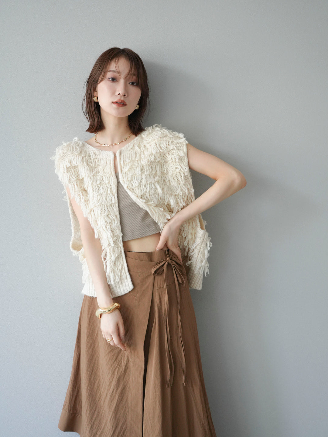 [予約]ループデザインベスト/アイボリー