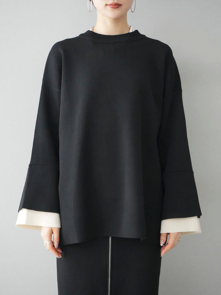 [Pre-order] Color-blocked sleeve Milano rib knit pullover/black