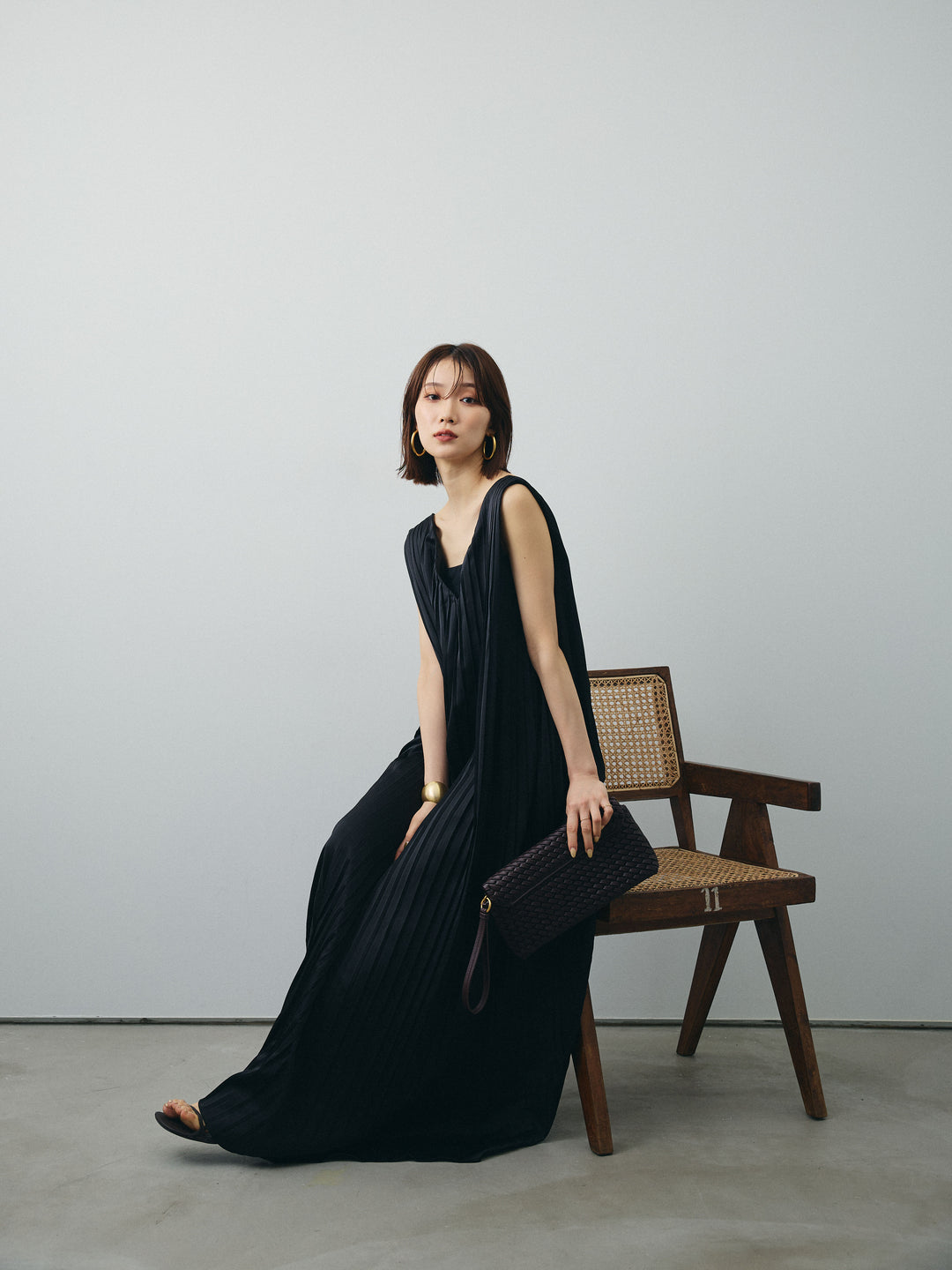 [SET] 緞面褶皺V領洋裝 + 緞面褶皺V領洋裝 (2set)