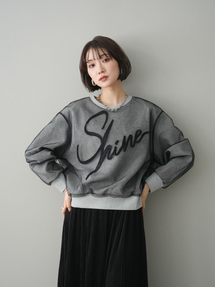 [予約]チュールレイヤードロゴスエットプルオーバー/gray