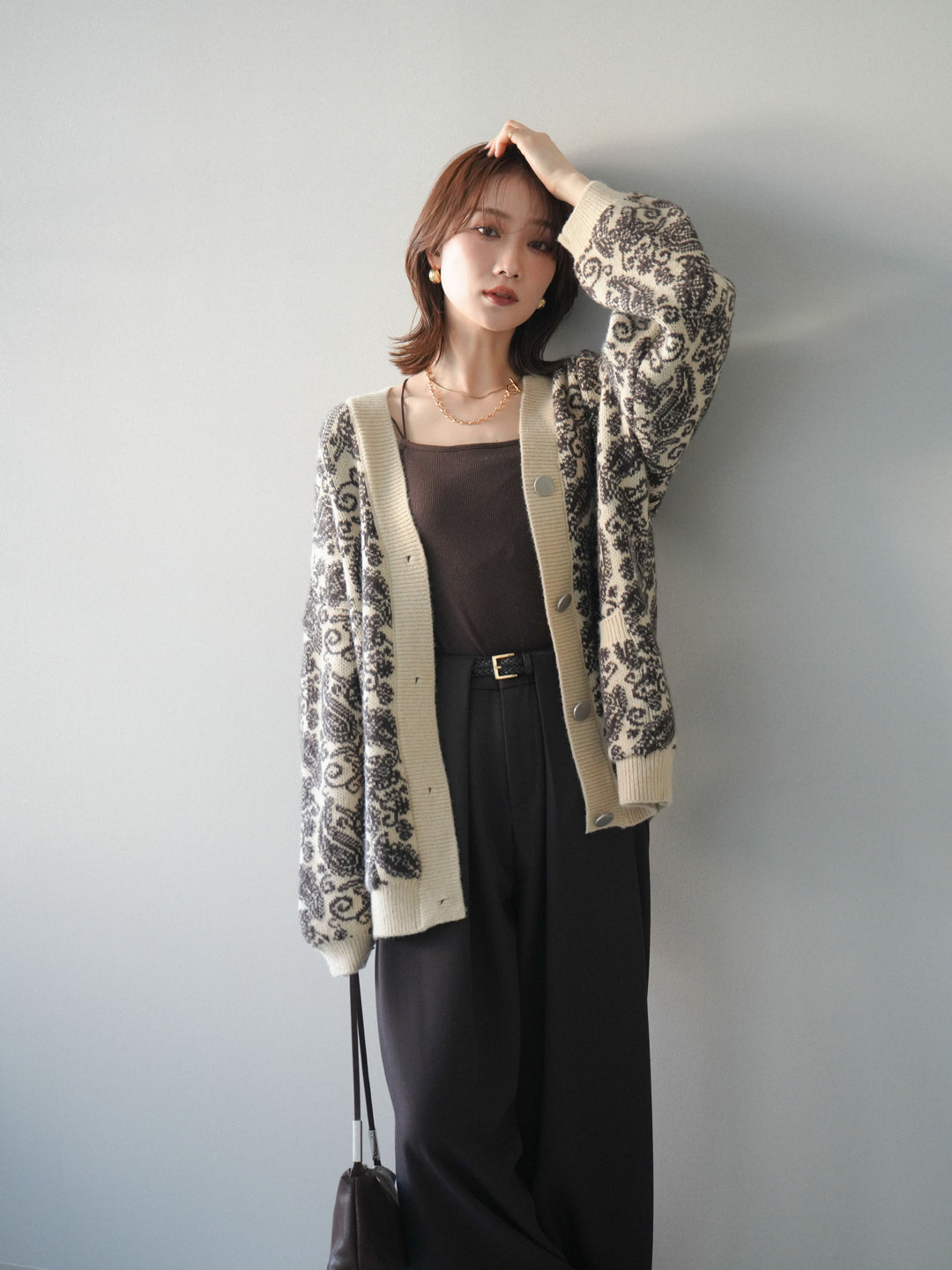 [予約]ペイズリー柄ニットカーディガン/brown