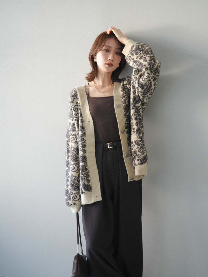 [予約]ペイズリー柄ニットカーディガン/brown