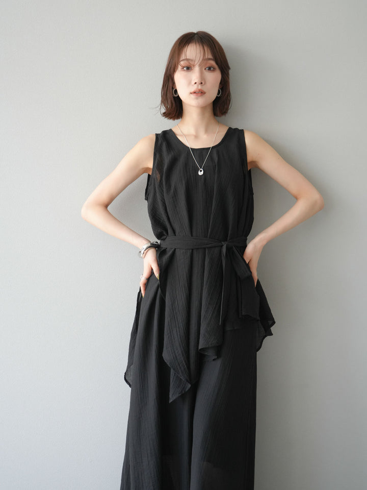 [SET]ワッシャーシアーアシメブラウス＆キャミワンピース+選べるアクセセット(2set)