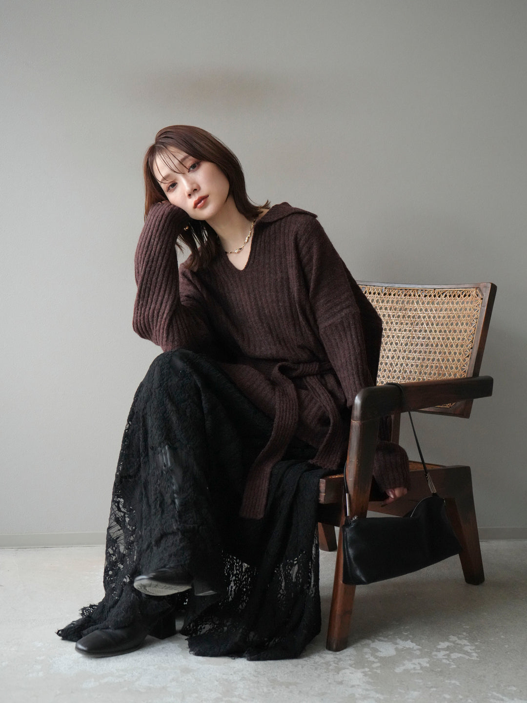 [予約]ワイドリブポロニットプルオーバー/brown