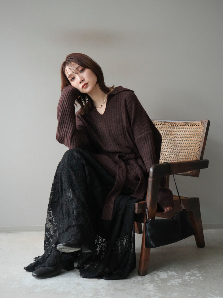 [予約]ワイドリブポロニットプルオーバー/brown