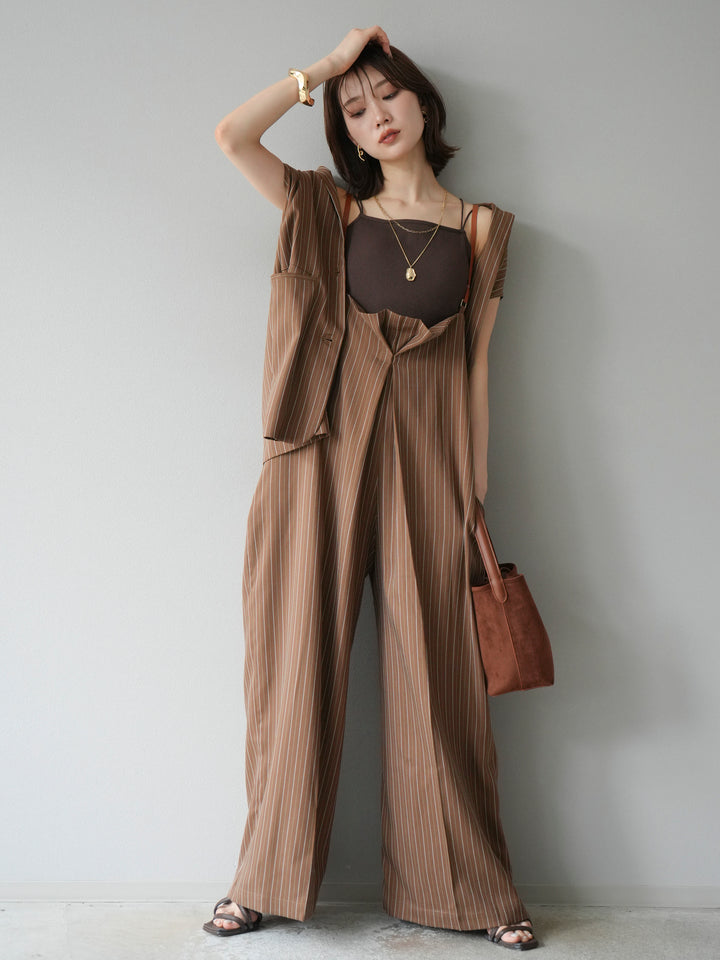 [SET]ヘリンボーンストライプジレ+ヘリンボーンストライプサロペット(2set)