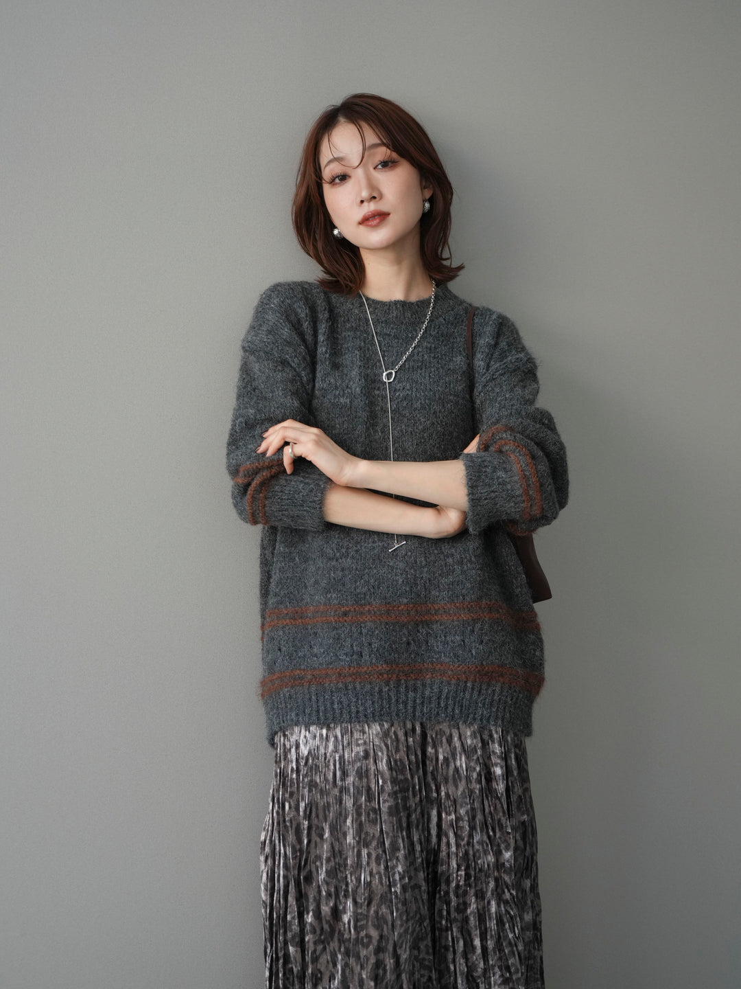 [SET]クルーネックラインボーダーニットプルオーバー+選べるアクセセット(2set)