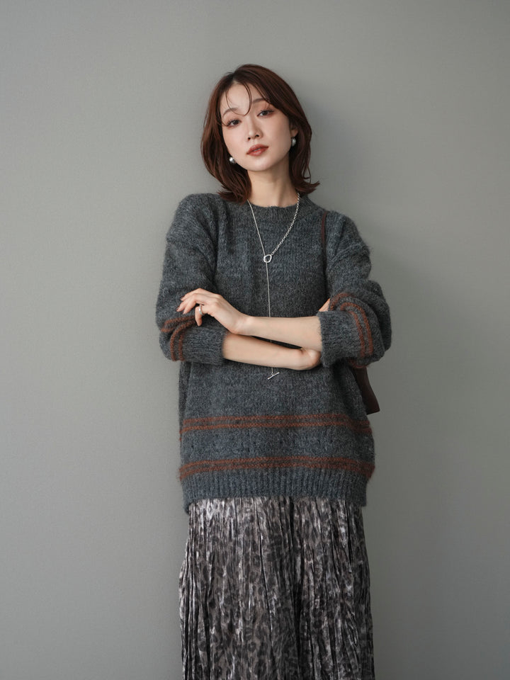 [SET]クルーネックラインボーダーニットプルオーバー+選べるアクセセット(2set)