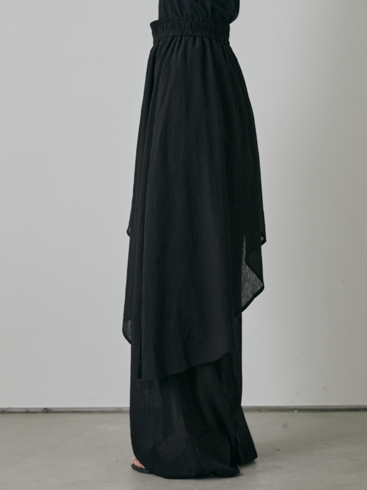 [預購] 薄紗洗衣機裹身設計褲/黑色