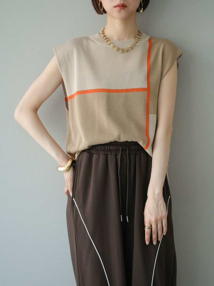 [予約]配色ノースリーブニットプルオーバー/ベージュ