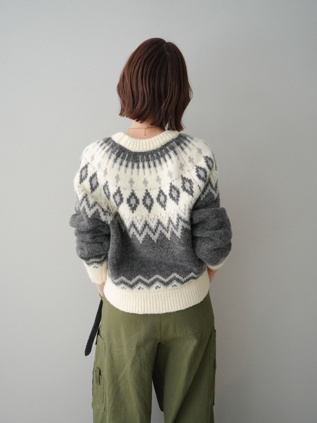 [予約]ノルディック柄ニットプルオーバー/gray