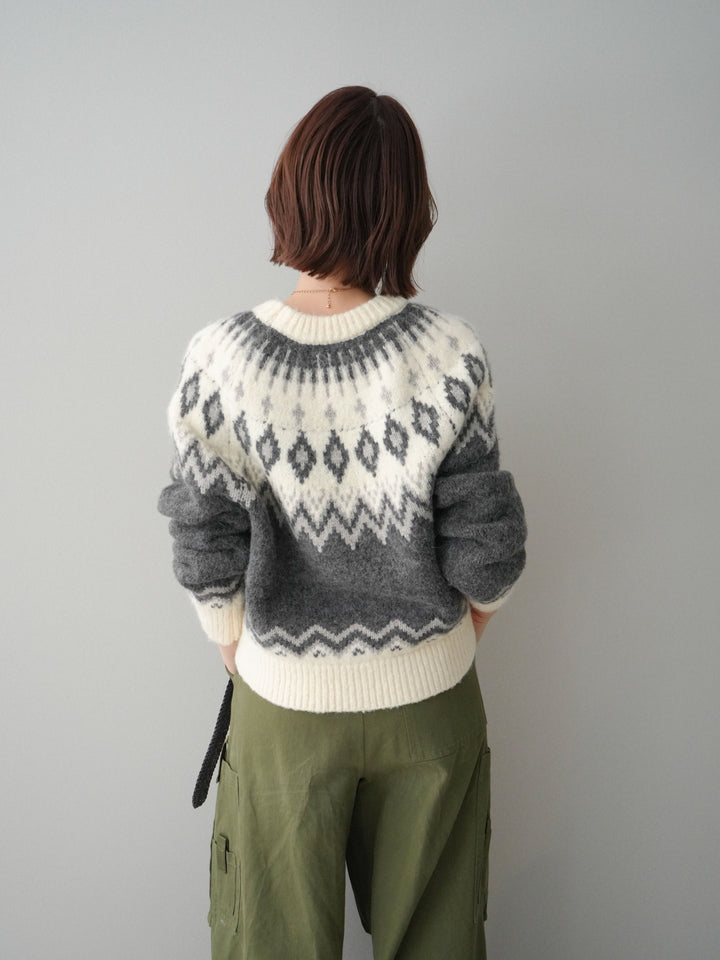 [予約]ノルディック柄ニットプルオーバー/gray
