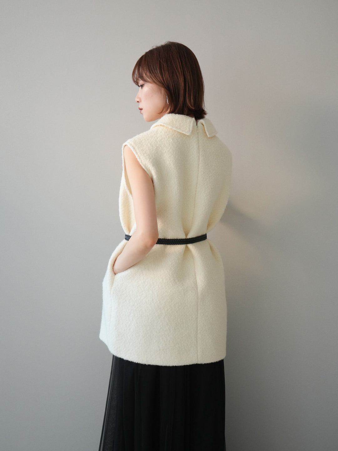 [予約]襟付きブークレミニワンピース/offwhite