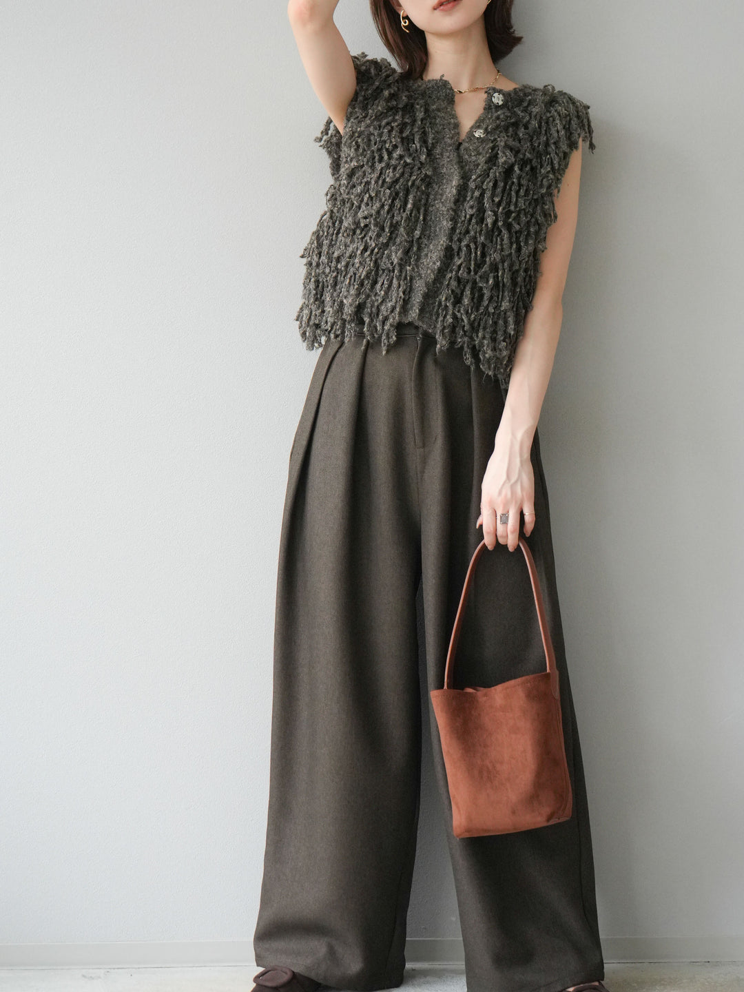 [予約]フリンジループニットベスト/ブラウン