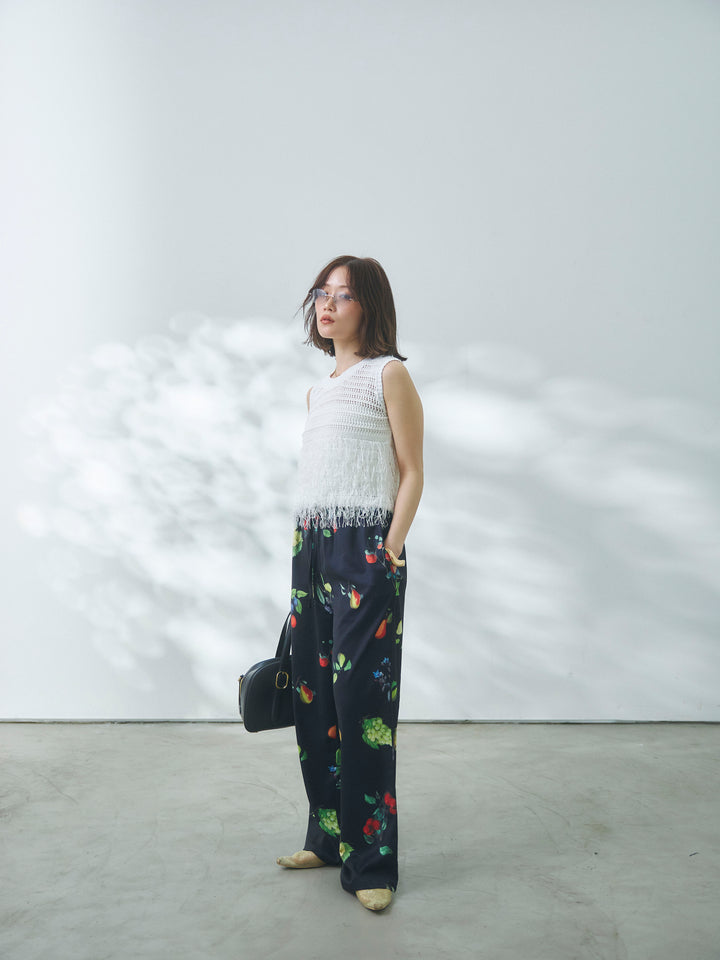 【Allure】[SET]フリンジクロップドニットベスト+ボタニカルプリントイージーパンツ(2set)
