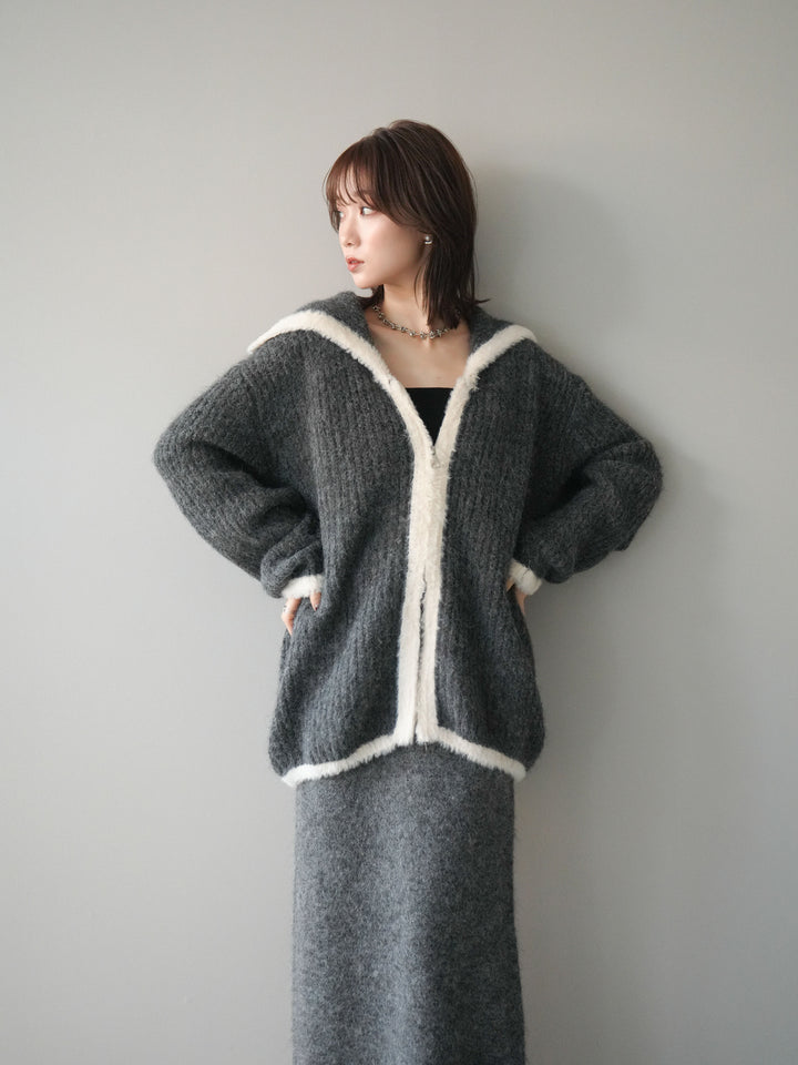 [SET]襟付き配色シャギーニット＆ロングスカートSET UP(2set)