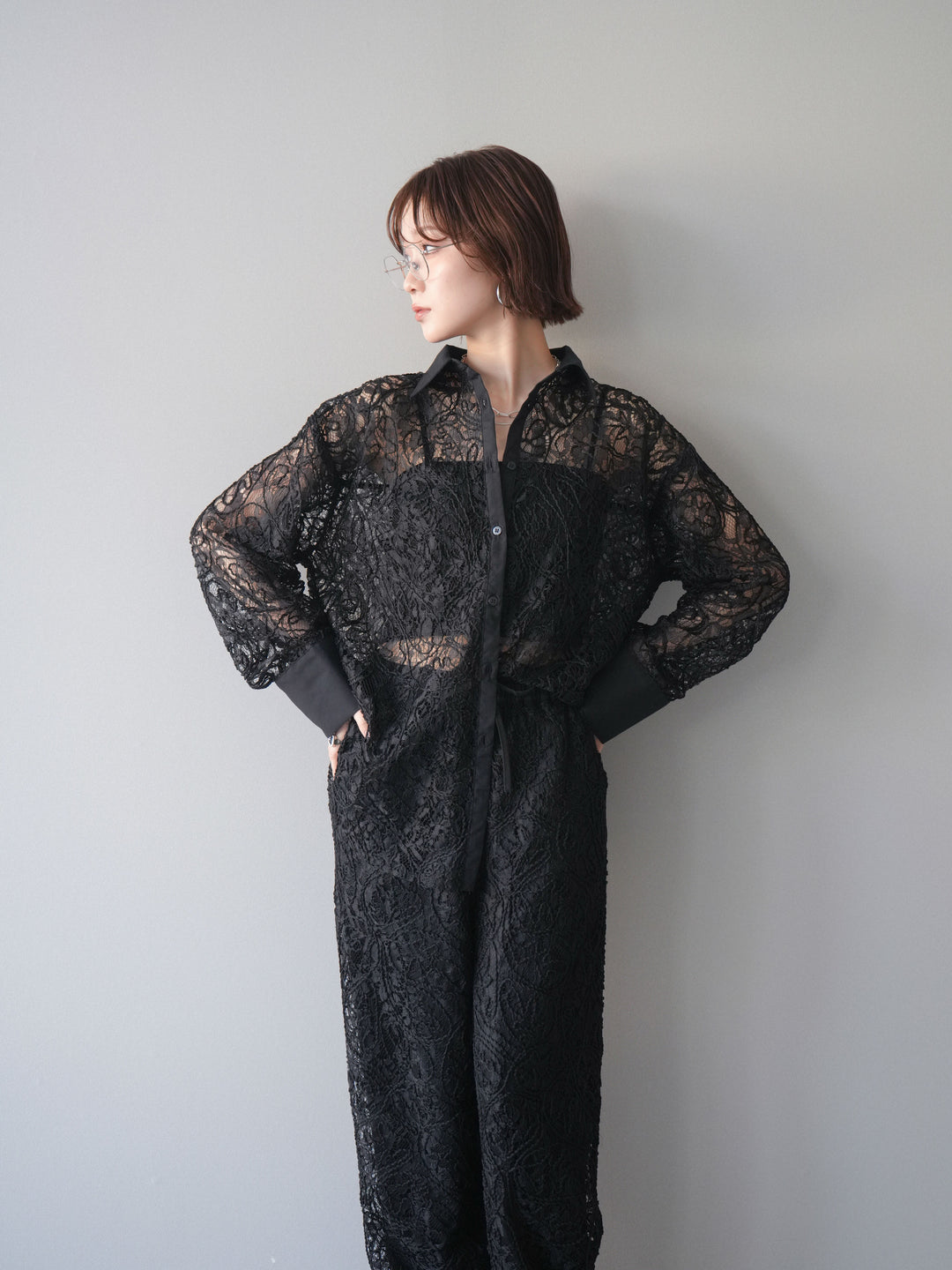 [SET]シアーコードレースオーバーシャツ+シアーコードレースイージーパンツ(2set)