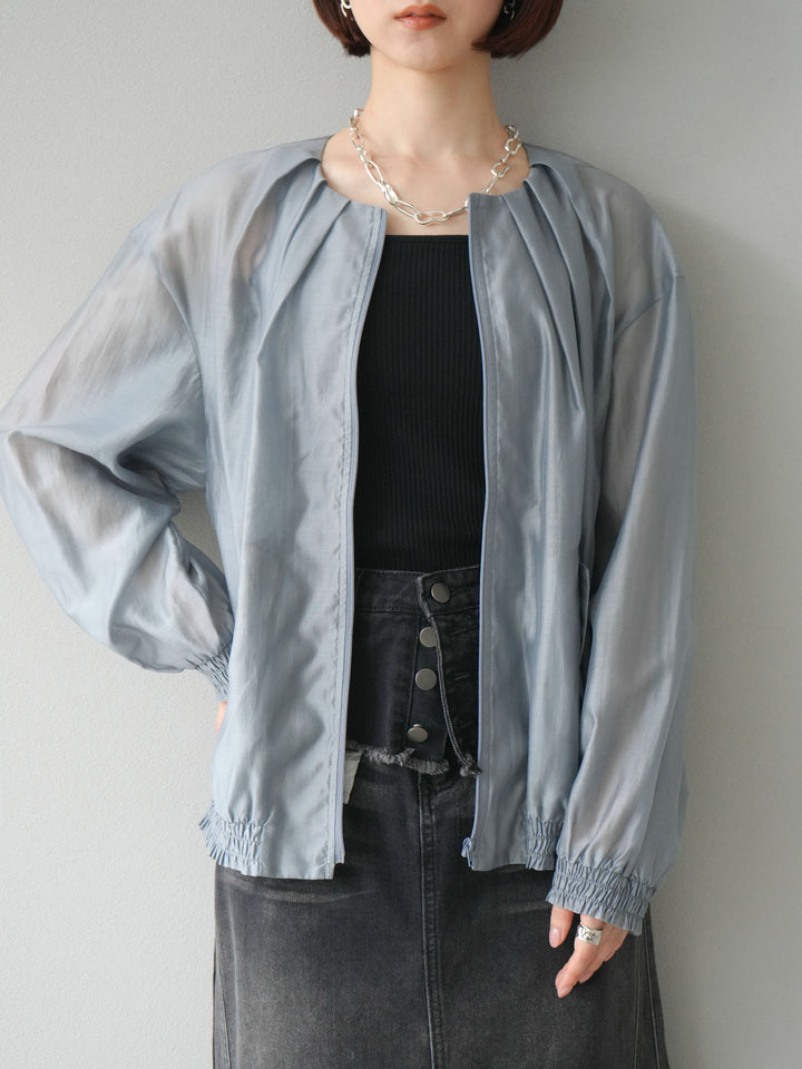 【預訂】褶襉設計透視上衣/灰色