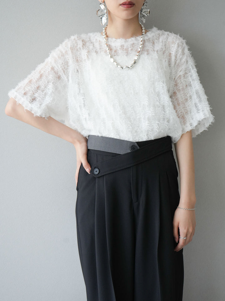 [Pre-order] Fringe Tulle 5/4 Sleeve Over Top/Off-White