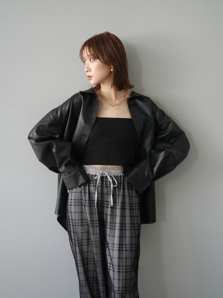 [予約]フェイクレザーシャツ/ブラック