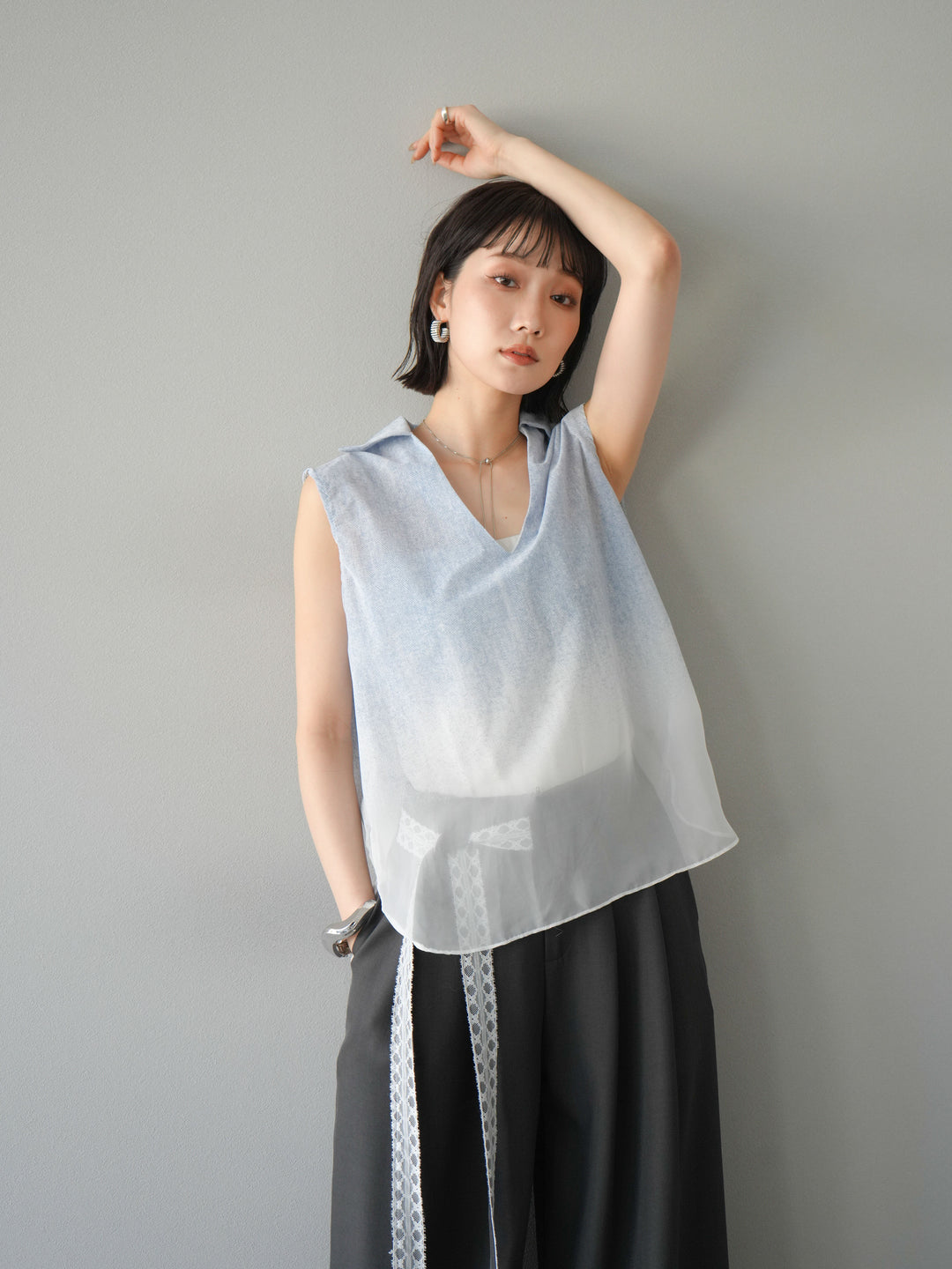 [予約]染めグラデージョンスキッパーブラウス/ライトブルー