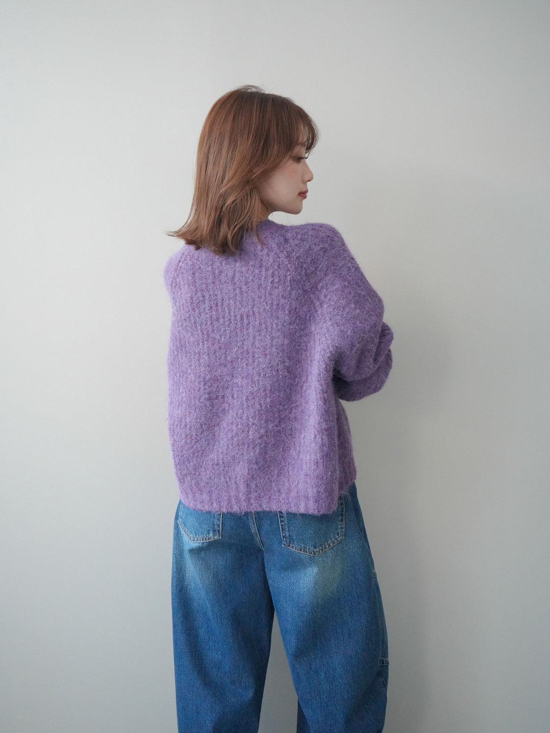 [予約]MIXヤーンモヘアタッチZIPニットカーディガン/purple