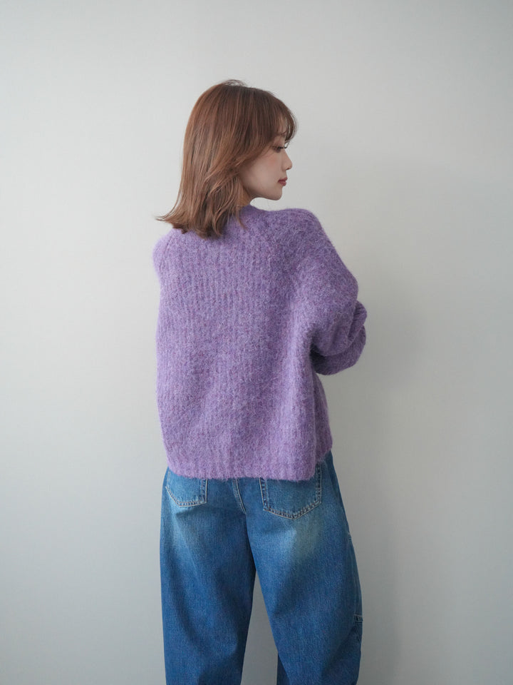 [予約]MIXヤーンモヘアタッチZIPニットカーディガン/purple