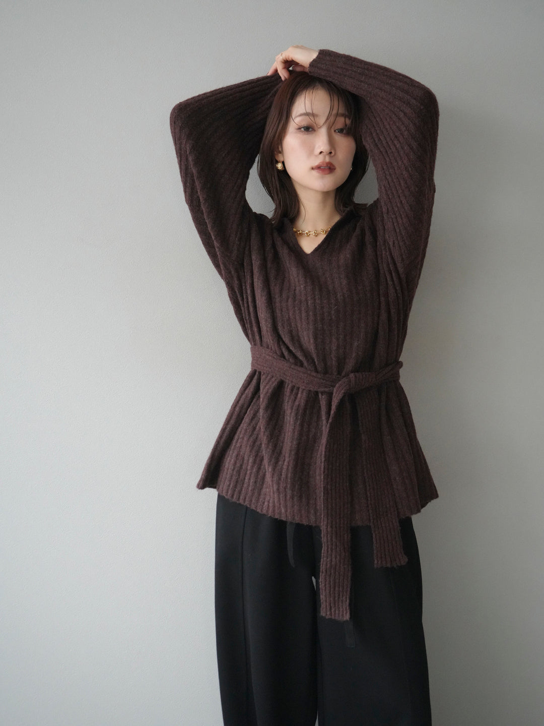 [予約]ワイドリブポロニットプルオーバー/brown