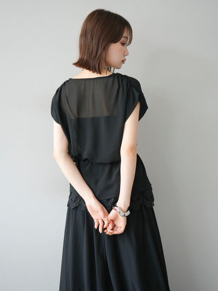 [SET]シフォンブラウス＆レースデザインフレアスカートSET UP(2set)