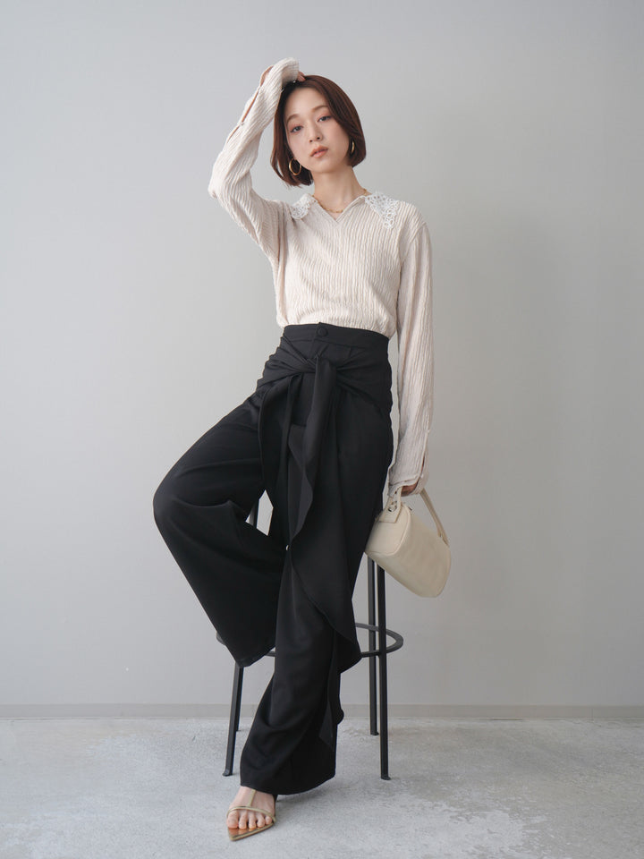 [SET]袖スリットレースカラートップス+選べるアクセセット(2set)