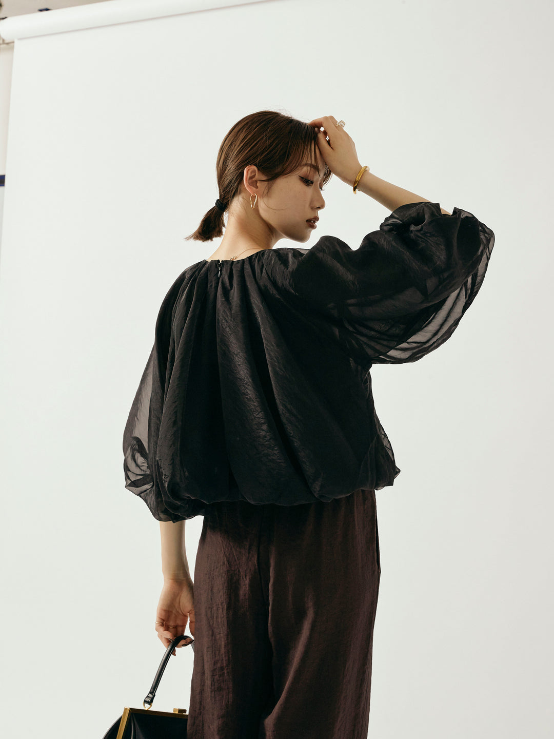 [予約]オーガンジーバルーンショートブラウス/ブラック