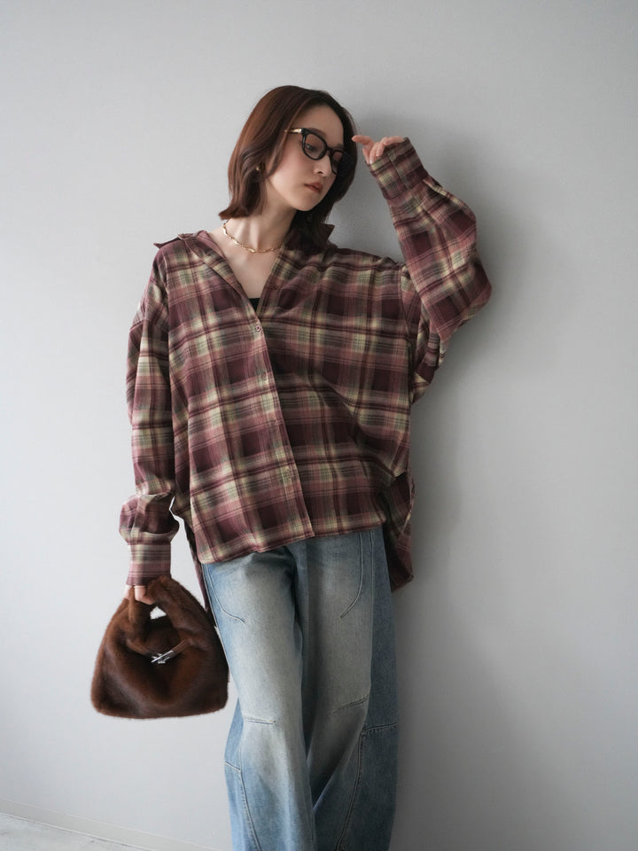 [予約]マルチウェイチェックシャツ/bordeauxbeige