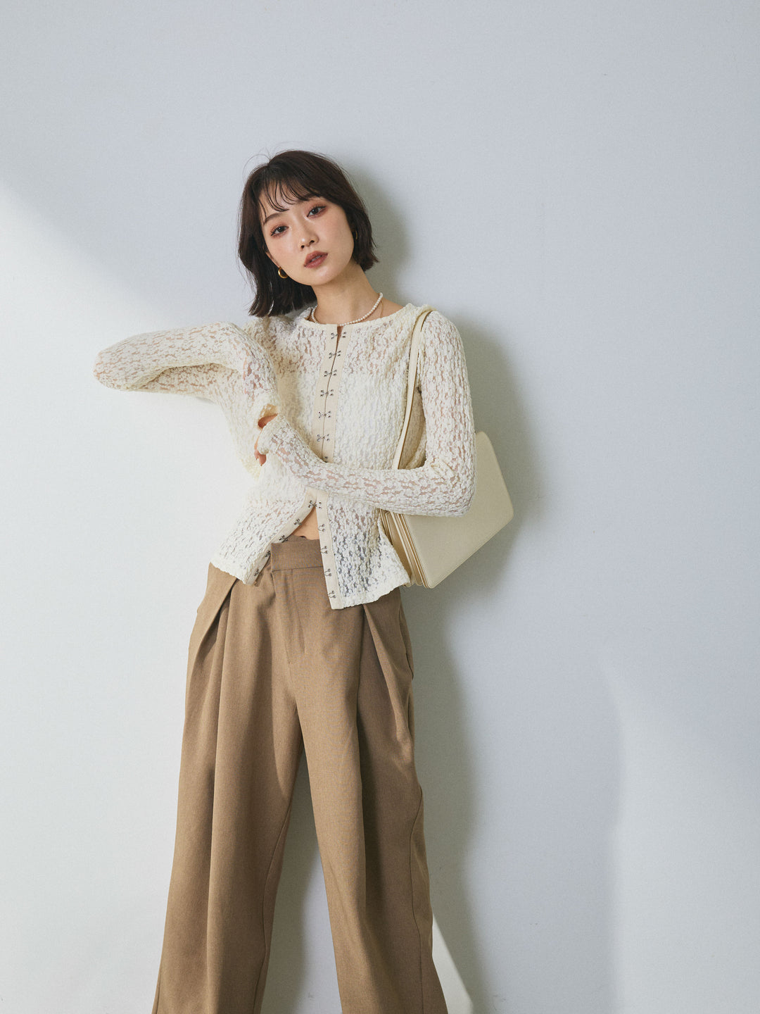 [予約]ストレッチレースフロントホックトップス/ivory