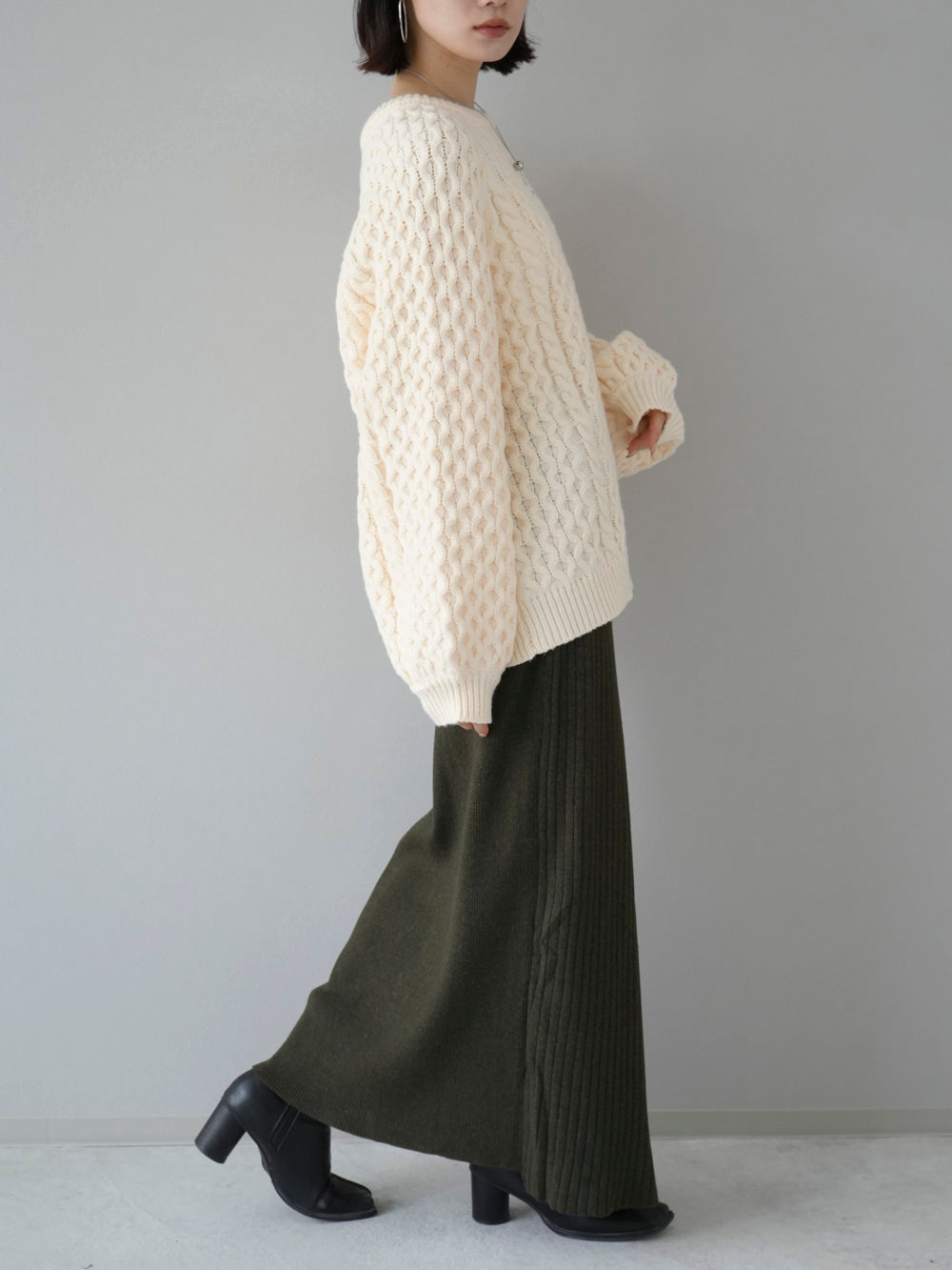 [Pre-order] Layered design ribbed knit skirt/green