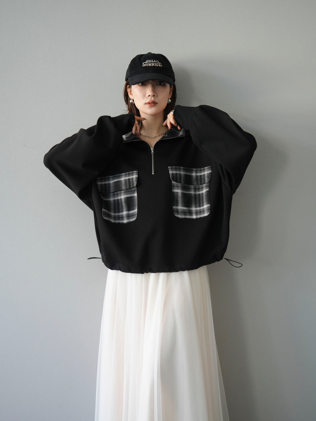 [予約]チェックポイントドロストポンチプルオーバー/ブラック