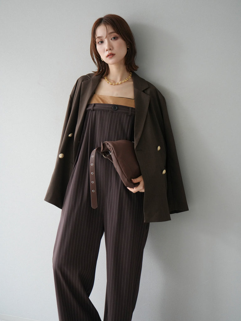 予約]サテン切替ピンストライプサロペット/ブラウン – Lumier