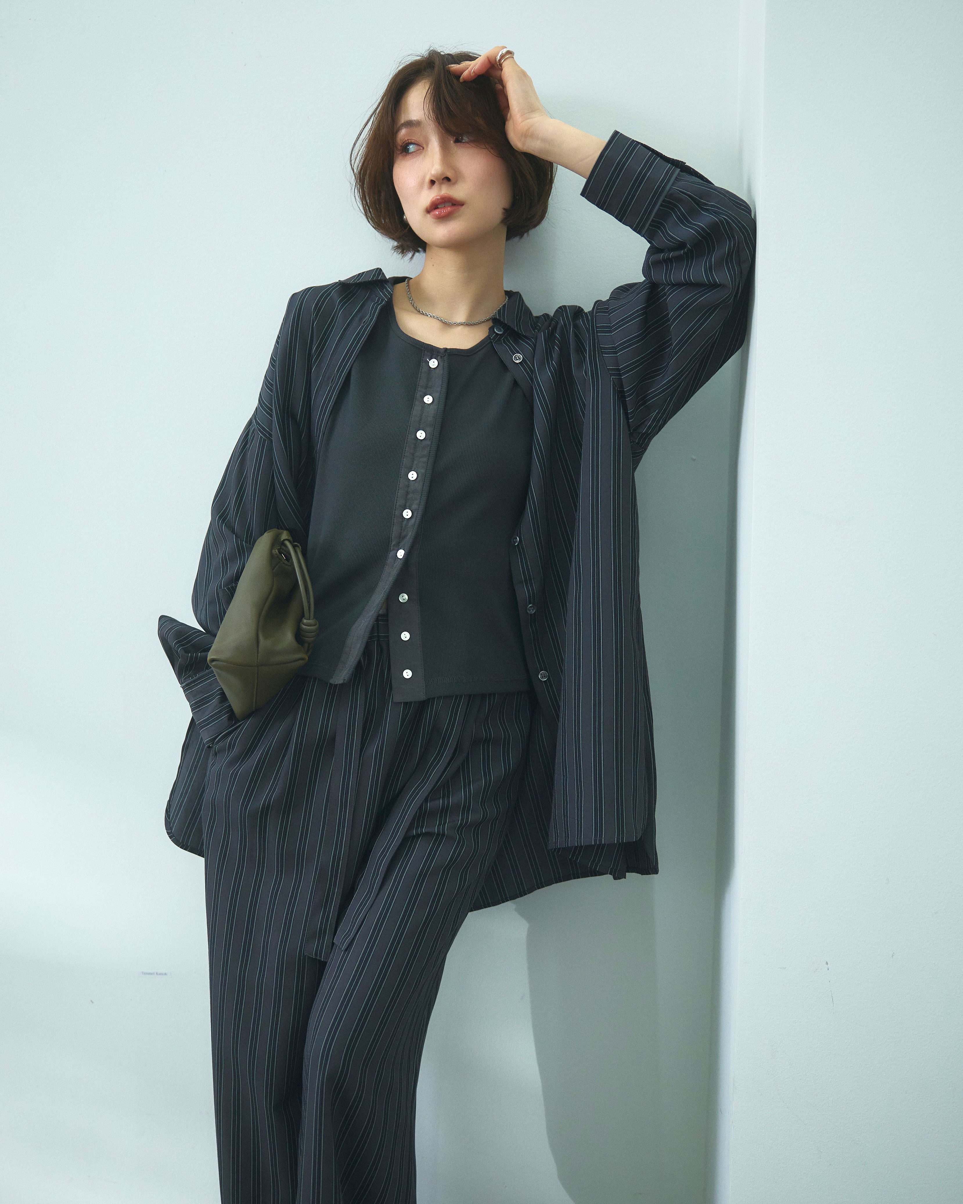 Allure】[SET]ストライプオーバーシャツ+ストライプオーバーシャツ
