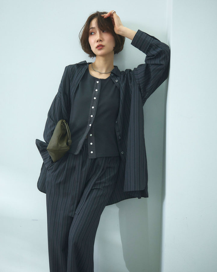【Allure】[SET]ストライプオーバーシャツ+ストライプオーバーシャツ(2set)
